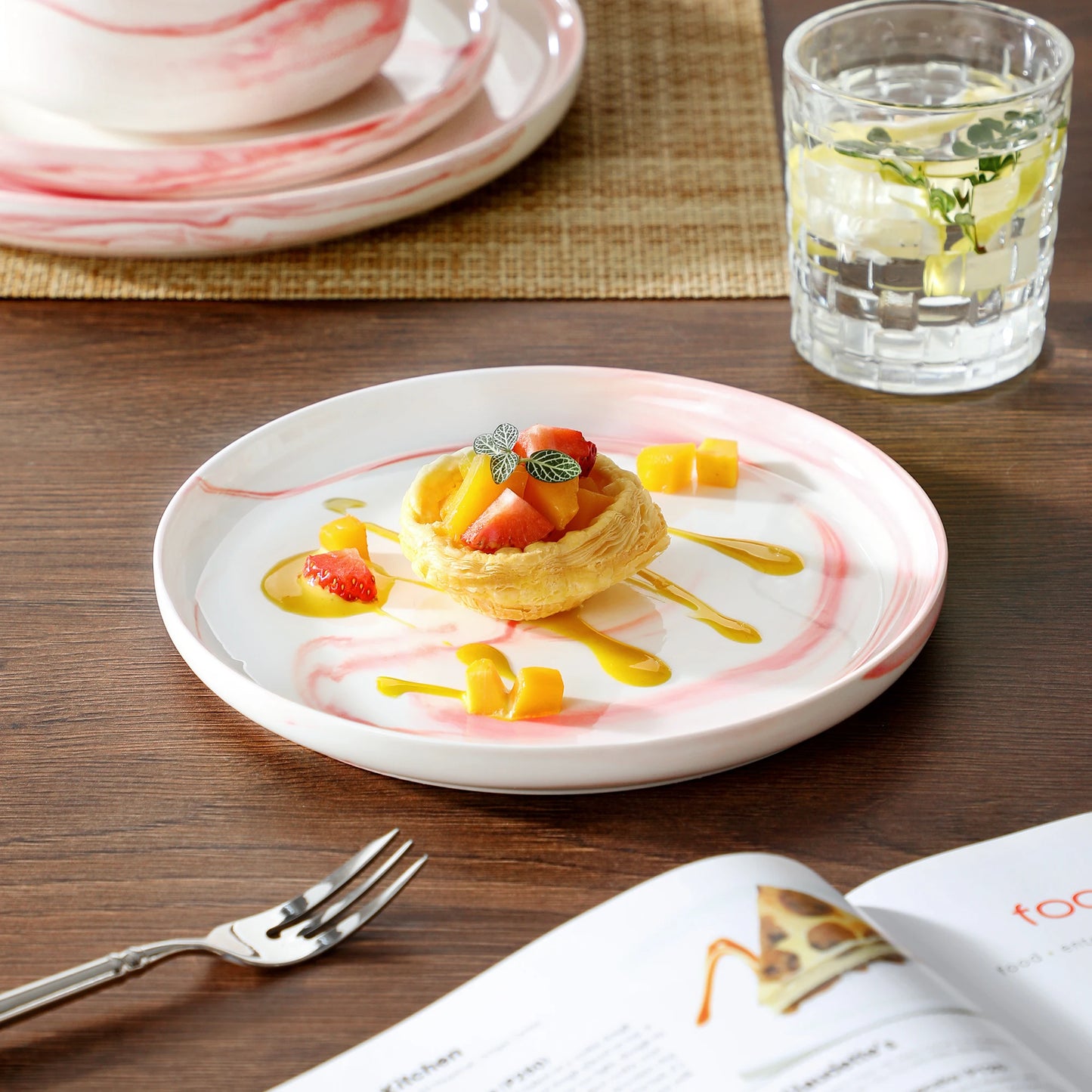 MALACASA 12-Piece Pink Marble Ceramic Dinnerware Set with 3 Pcs Dinner/Dessert Plates,Bowl Tableware Set Service for 3