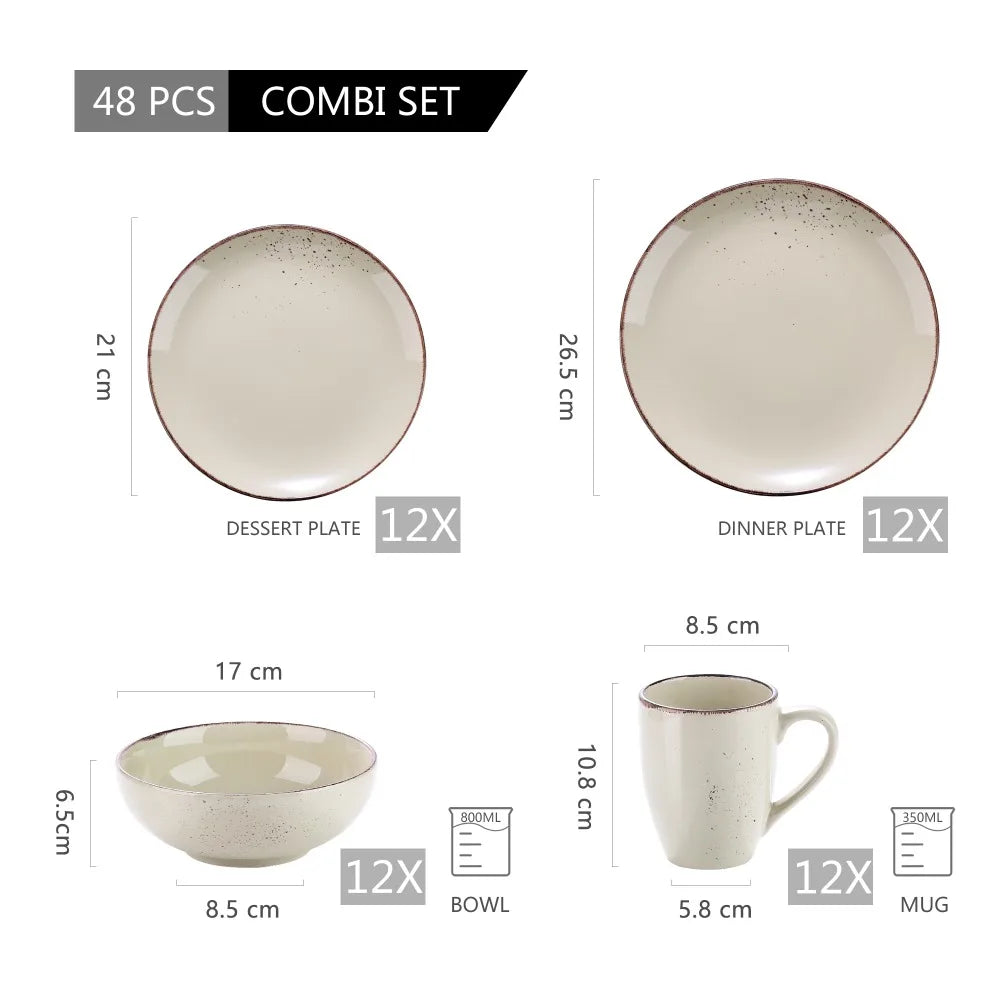 Vancasso 4/8/16-Piece Ceramic Beige Stoneware Dinnerware Set with Dinner Plate, Dessert Plate, 800ml Bowl, Mug Tableware Set