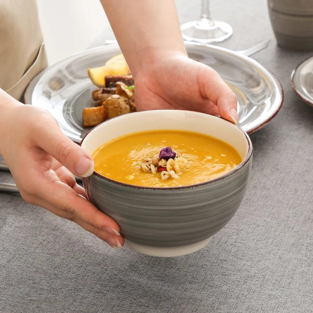 Vancasso 4-16 Pieces Porcelain Dinner Set Grey Vintage Ceramic Tableware Set with Dinner Plate,Dessert Plate,Bowl,Mug