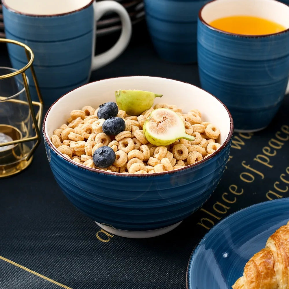 vancasso 4-16 PCS Porcelain Dinner Set Blue Vintage Look Ceramic Plate Set with Dinner Plate,Dessert Plate,Bowl,Mug Set