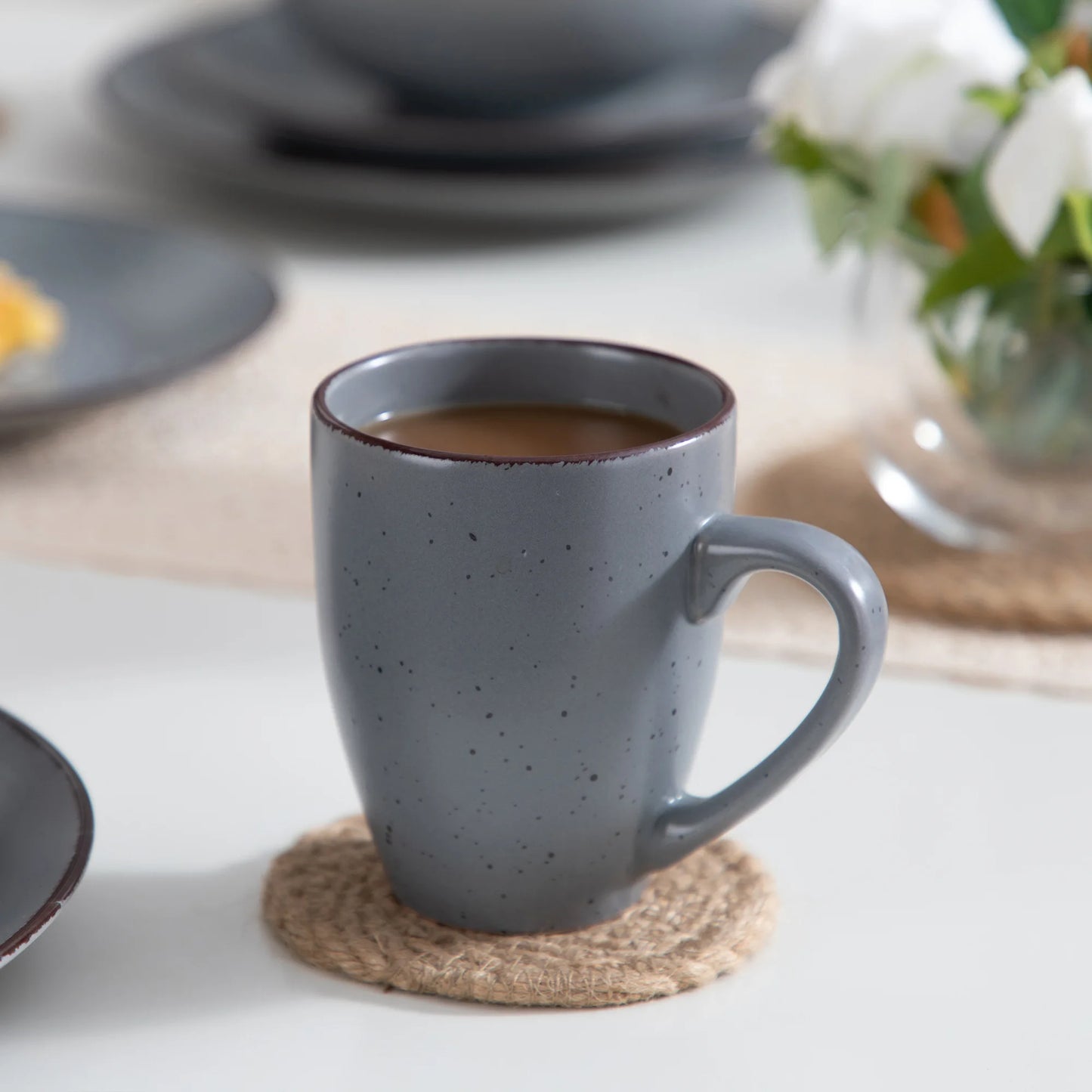 VANCASSO MODA Series 4-16 Piece Pottery Dinner Set Grey Stoneware Tableware Set with Dinner Plate,Dessert Plate,Bowls,Cups