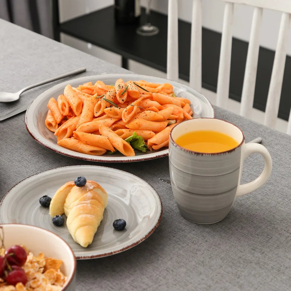 Vancasso 4-16 Pieces Porcelain Dinner Set Grey Vintage Ceramic Tableware Set with Dinner Plate,Dessert Plate,Bowl,Mug