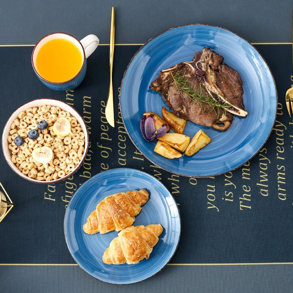 vancasso 4-16 PCS Porcelain Dinner Set Blue Vintage Look Ceramic Plate Set with Dinner Plate,Dessert Plate,Bowl,Mug Set