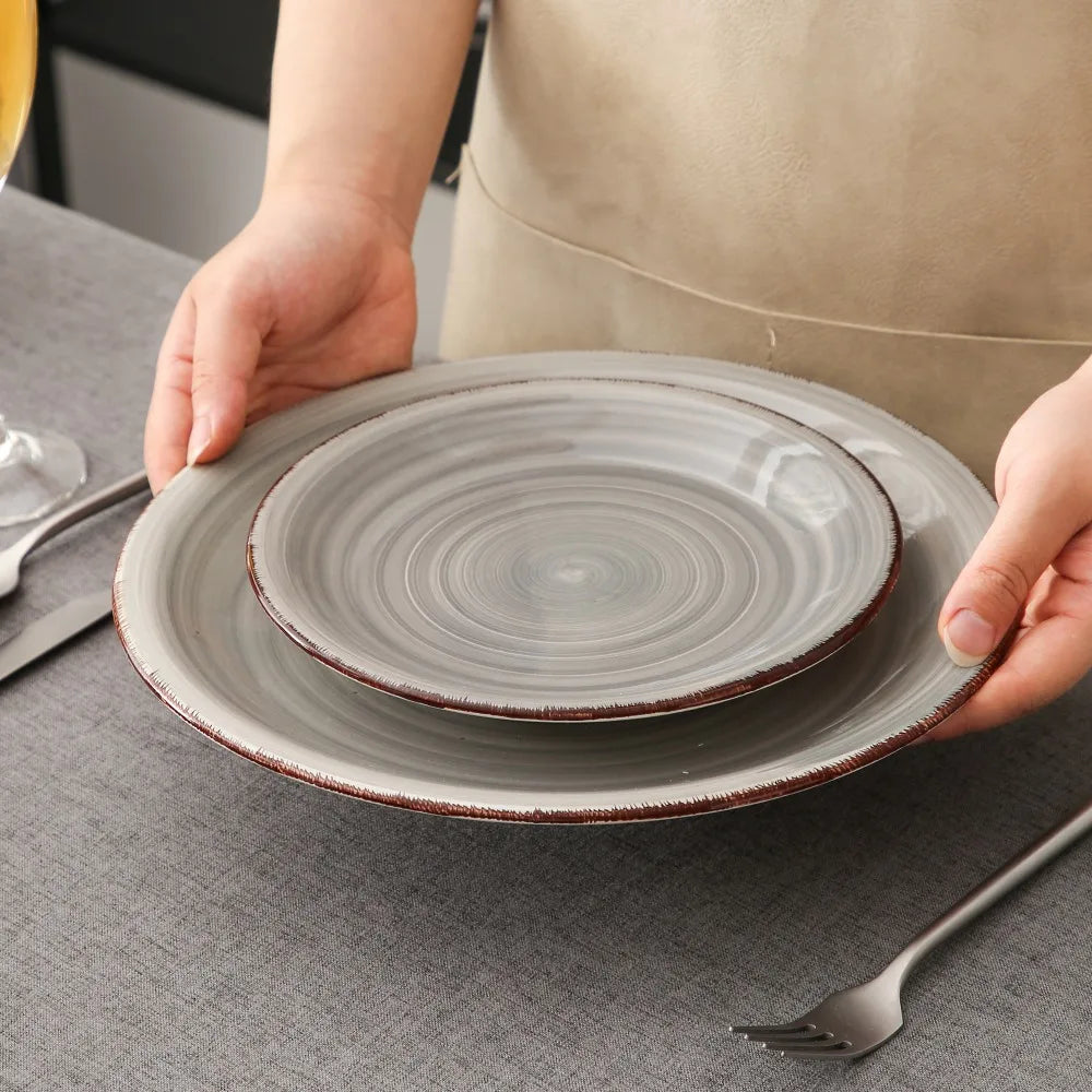 Vancasso 4-16 Pieces Porcelain Dinner Set Grey Vintage Ceramic Tableware Set with Dinner Plate,Dessert Plate,Bowl,Mug