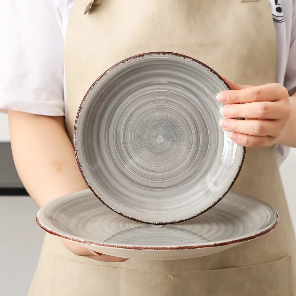 Vancasso 4-16 Pieces Porcelain Dinner Set Grey Vintage Ceramic Tableware Set with Dinner Plate,Dessert Plate,Bowl,Mug
