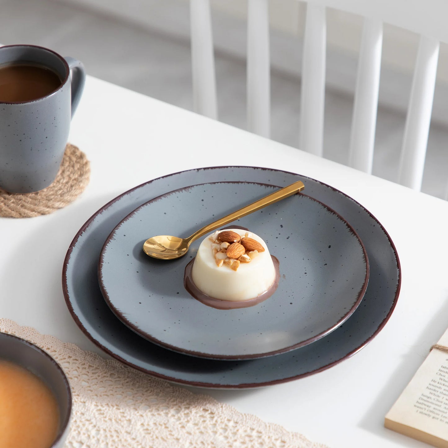 VANCASSO MODA Series 4-16 Piece Pottery Dinner Set Grey Stoneware Tableware Set with Dinner Plate,Dessert Plate,Bowls,Cups