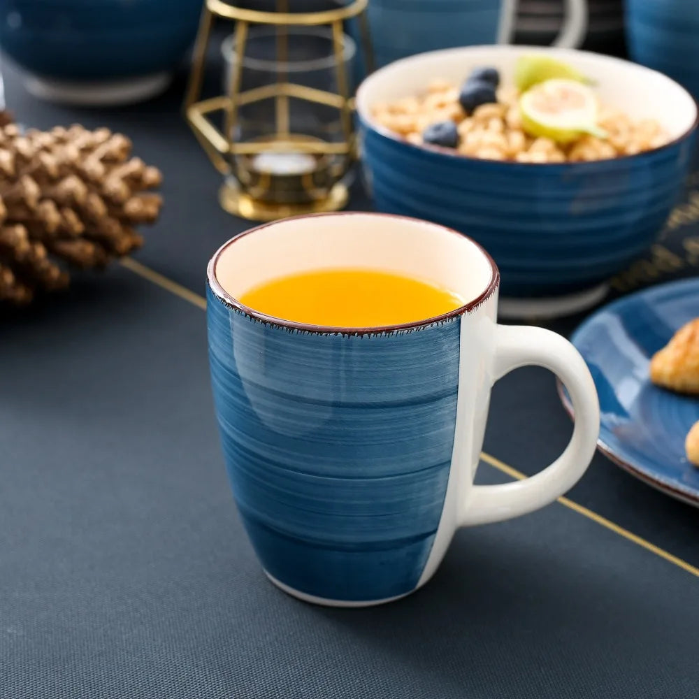 vancasso 4-16 PCS Porcelain Dinner Set Blue Vintage Look Ceramic Plate Set with Dinner Plate,Dessert Plate,Bowl,Mug Set