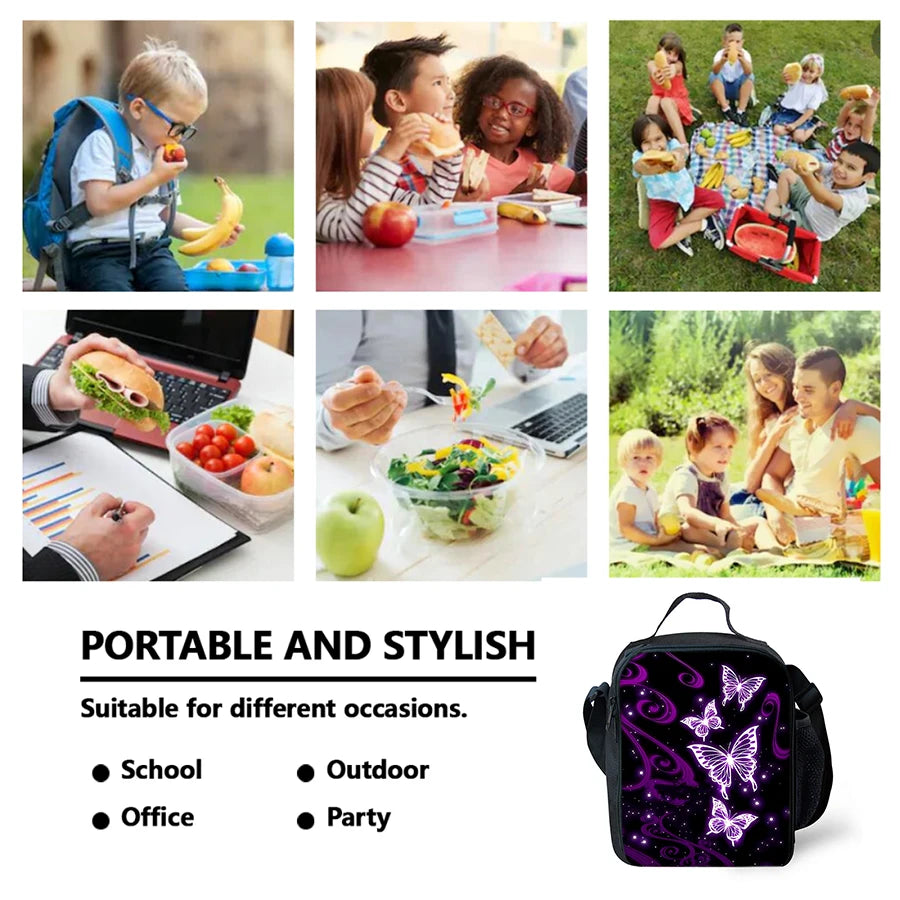Butterfly Shoulder Strap Insulated Lunch Bags Women Kids Picnic Food Preservation Lunch Box Bag Thermal