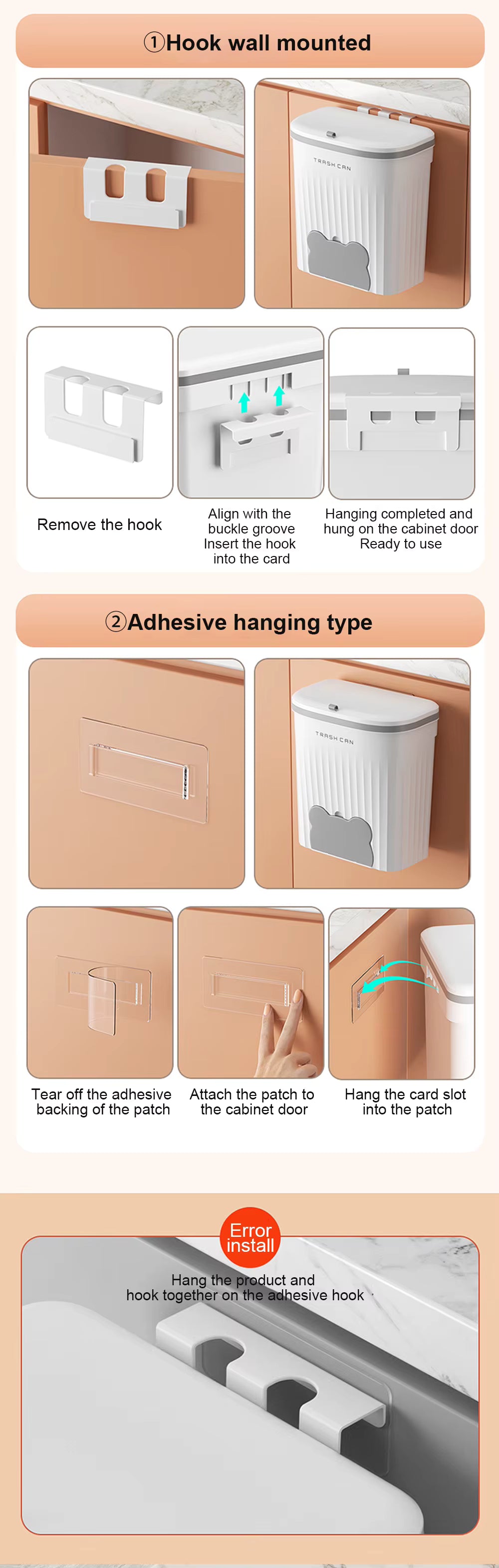 8.5/12L Kitchen Wastebasket Wall Mounted Trash Can With Lid Bathroom Trash Bin Garbage Can for Cabinet Under Sink Compost Bin