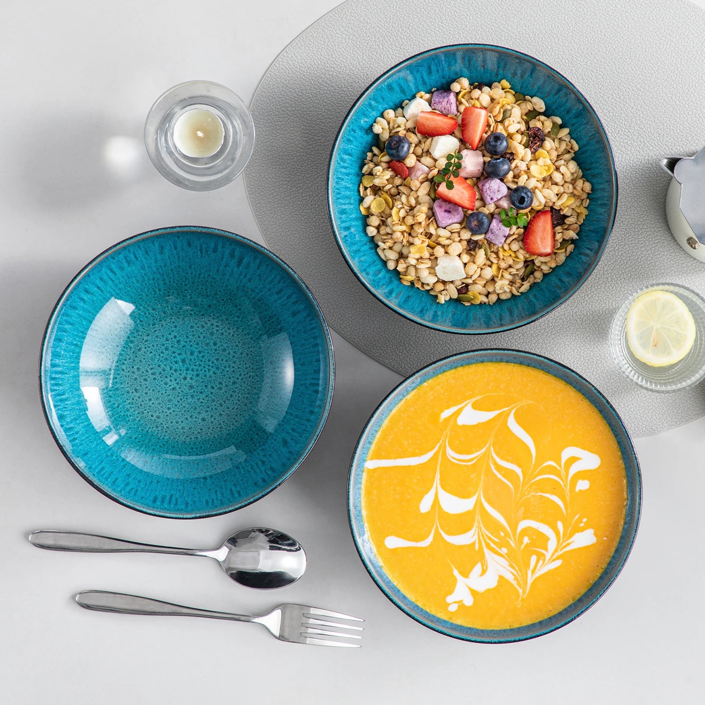 vancasso Ceramic Soup Bowl Bubble Reactive glaze 32 OZ Ceramic Bowl Plate Set for Salad Vegetable Fruit Noodle Oven Safe