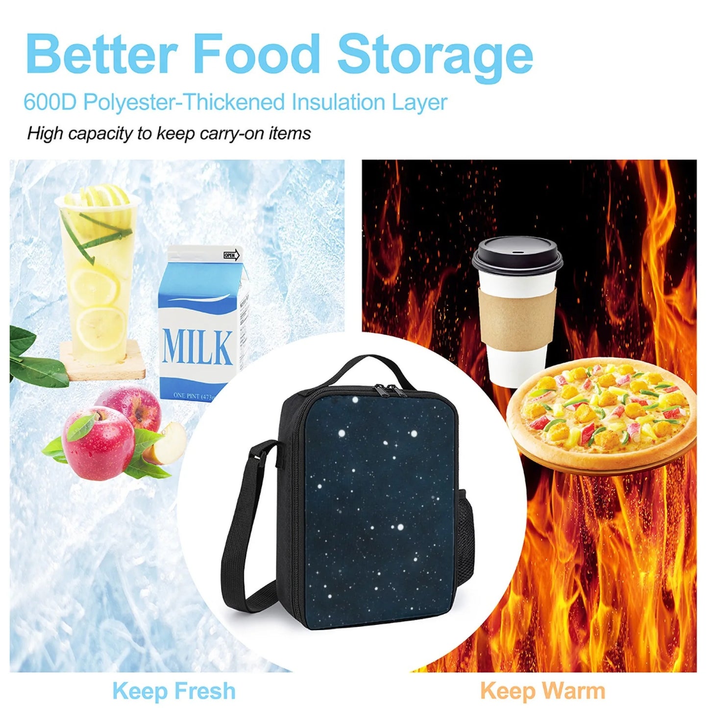 Insulated Lunch Bag, Oxford Cloth, Elegant Starry Sky Pattern, Perfect for School/Picnic/Outdoor/Daily Use
