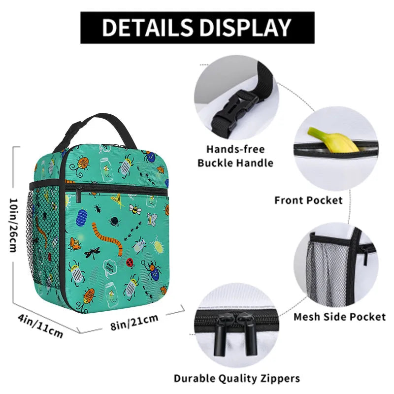 Insect Print Handheld Insulation Lunch Bag for Boy/Girls Best Gifts 3D Cartoon Portable Lunch Box Bag Picnic Bag