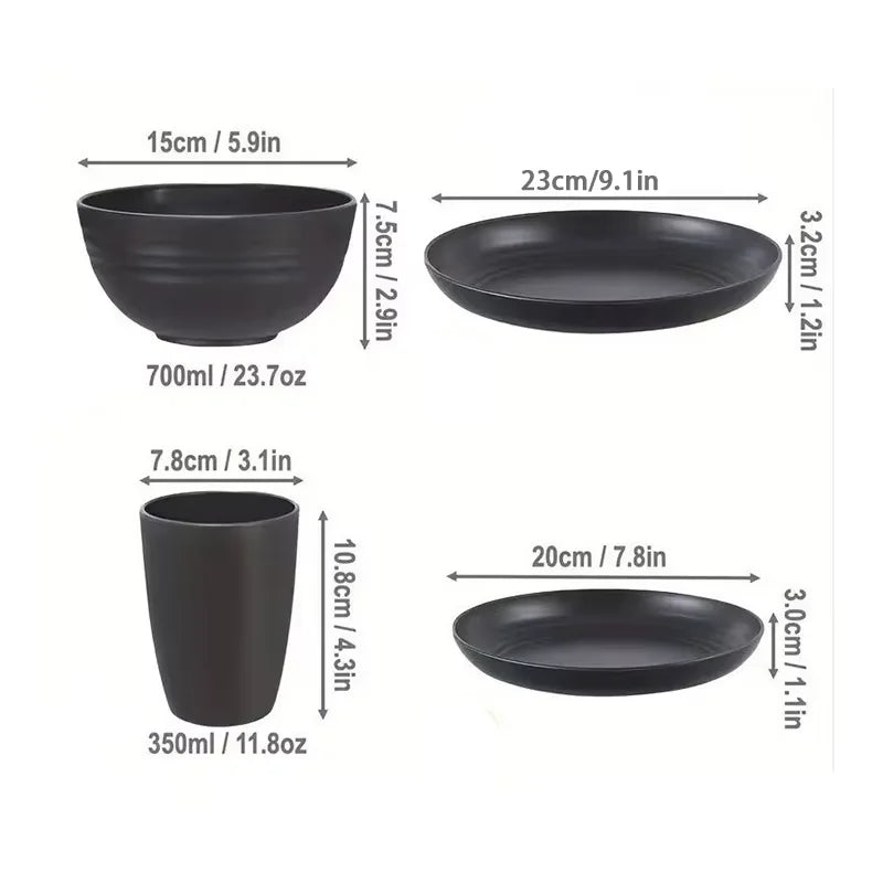 16 pieces tableware set, including (9.1-inch) plates, (7.8-inch) plates, dinner bowls and beverage cups.