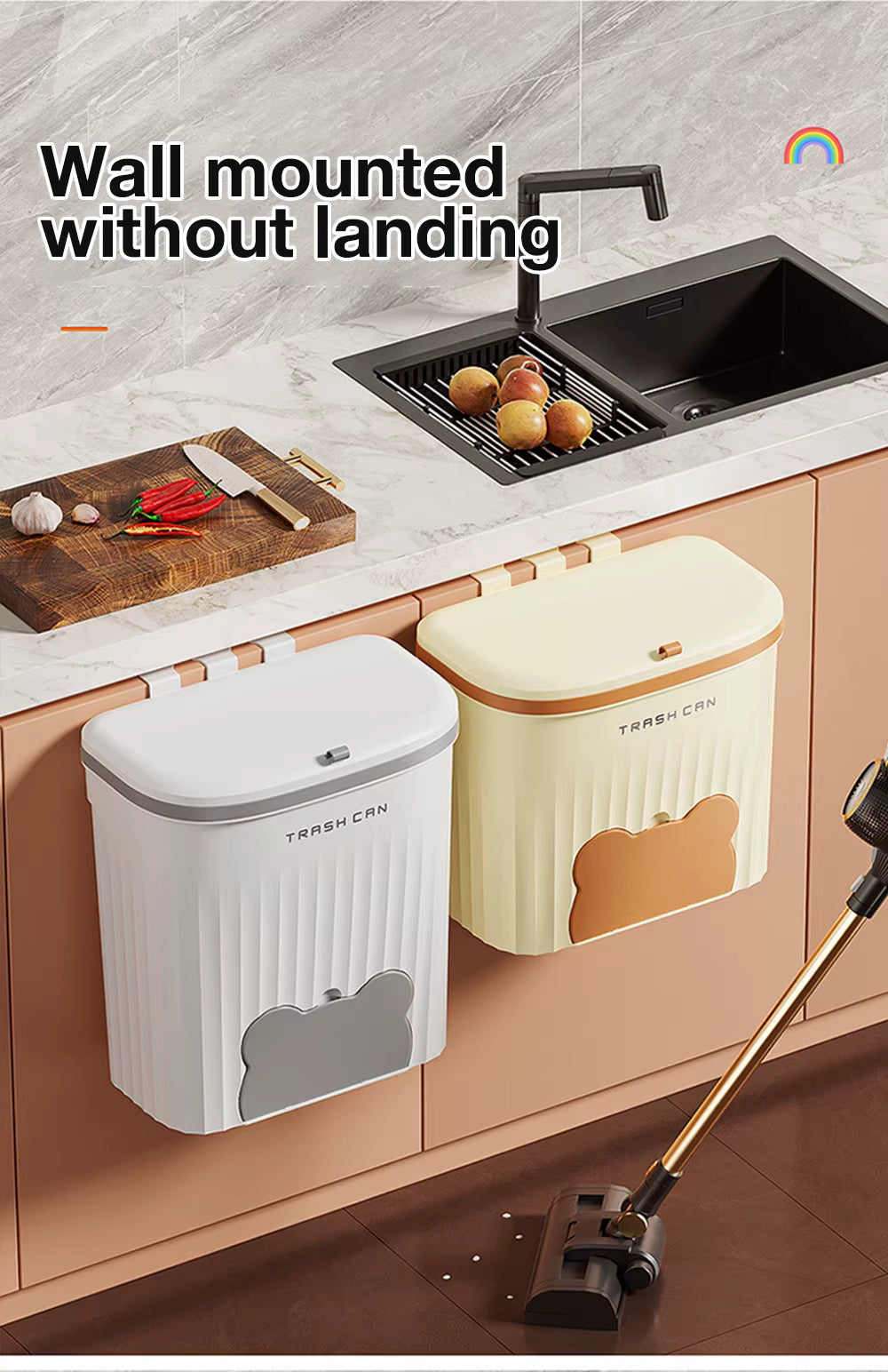 8.5/12L Kitchen Wastebasket Wall Mounted Trash Can With Lid Bathroom Trash Bin Garbage Can for Cabinet Under Sink Compost Bin
