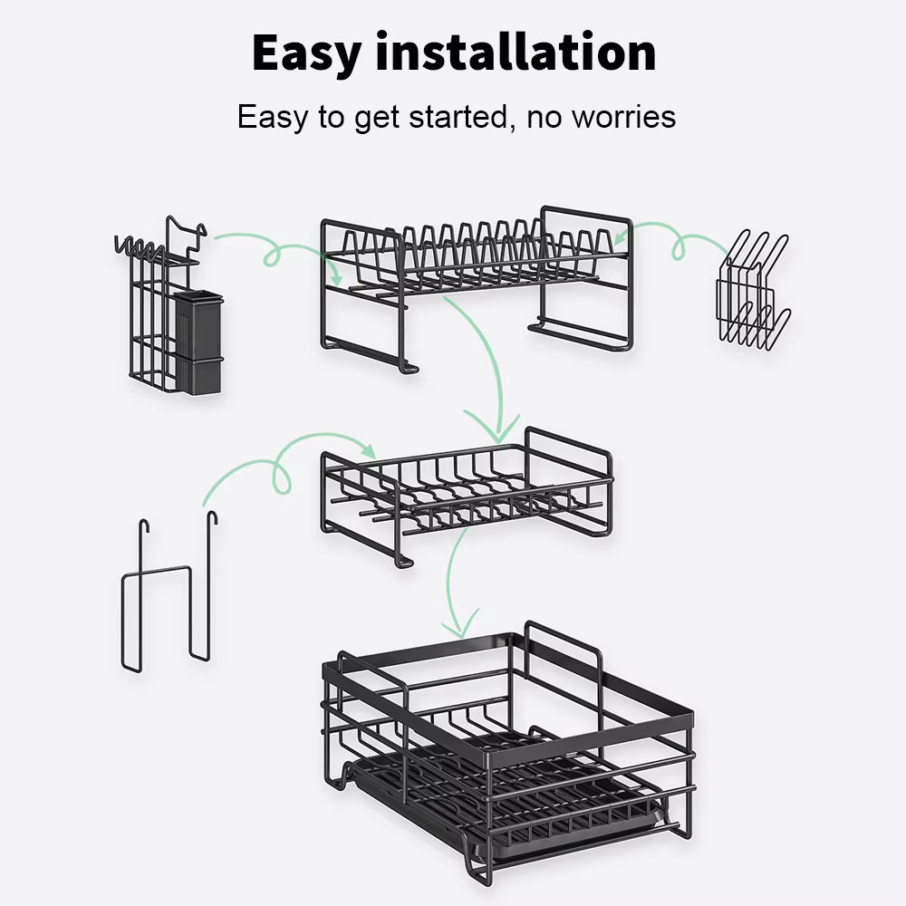 3-tier Dish Rack, Multifunctional Extra Large Dish Drying Rack, Large Capacity Dish Drainer With Cutting Board Holder Drain Boar