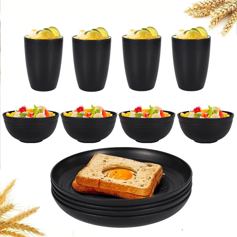 16 pieces tableware set, including (9.1-inch) plates, (7.8-inch) plates, dinner bowls and beverage cups.