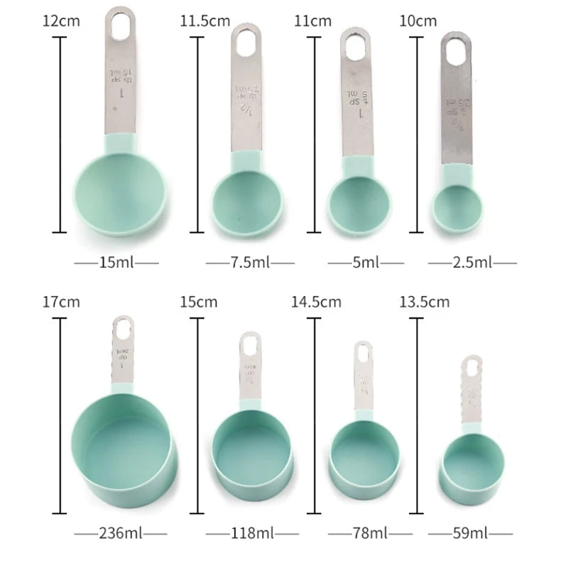 Measuring Cups & Spoons 8PCS Set For Baking Cooking Measuring Cooking Utensils Stainless Steel Handle