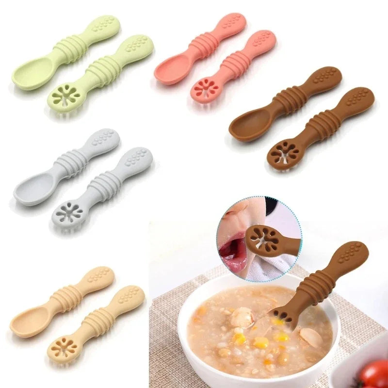 Baby / Toddler Tableware Silicone Baby Sucker Silicone Dining Plate Rice Spoon Set Cute Cartoon Children Dishes Smile Face Retro Kid Bowl