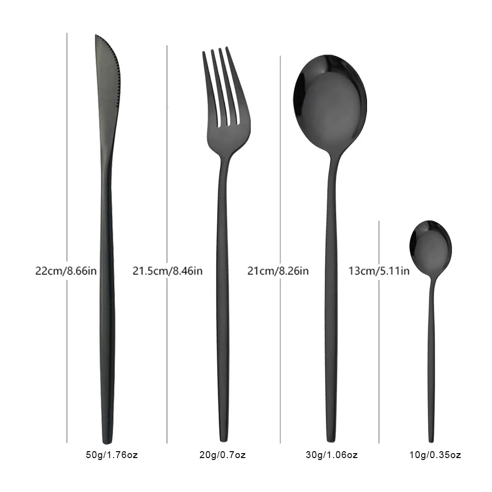 16Pcs Tableware Dinnerware Set Black Cutlery Set Stainless Steel Fork Knife Teaspoon Dinner Kitchen Flatware Set