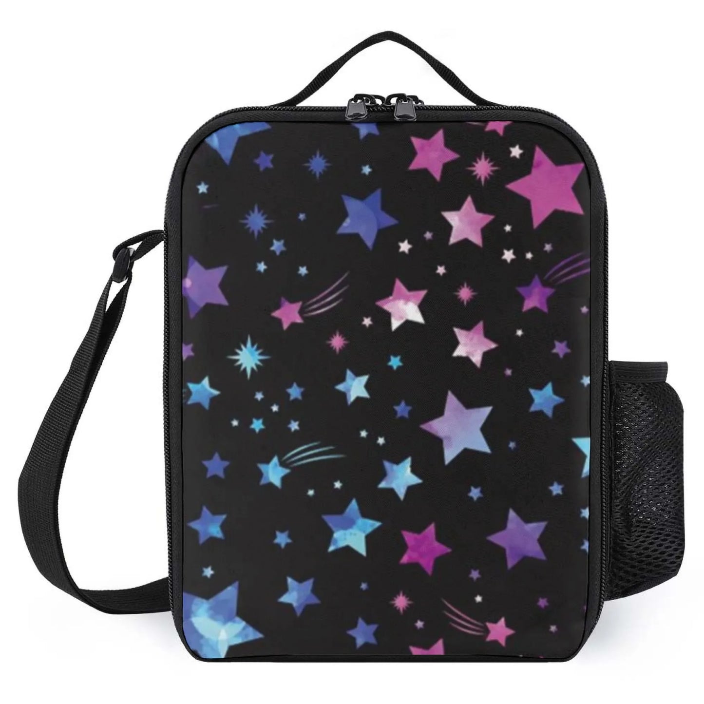 Insulated Lunch Bag, Oxford Cloth Material, Vibrant Colorful Stars & Shooting Stars Pattern, Great for School/Picnic/Outdoor