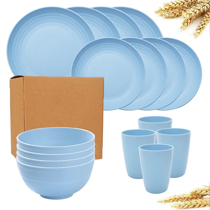 16 pieces tableware set, including (9.1-inch) plates, (7.8-inch) plates, dinner bowls and beverage cups.