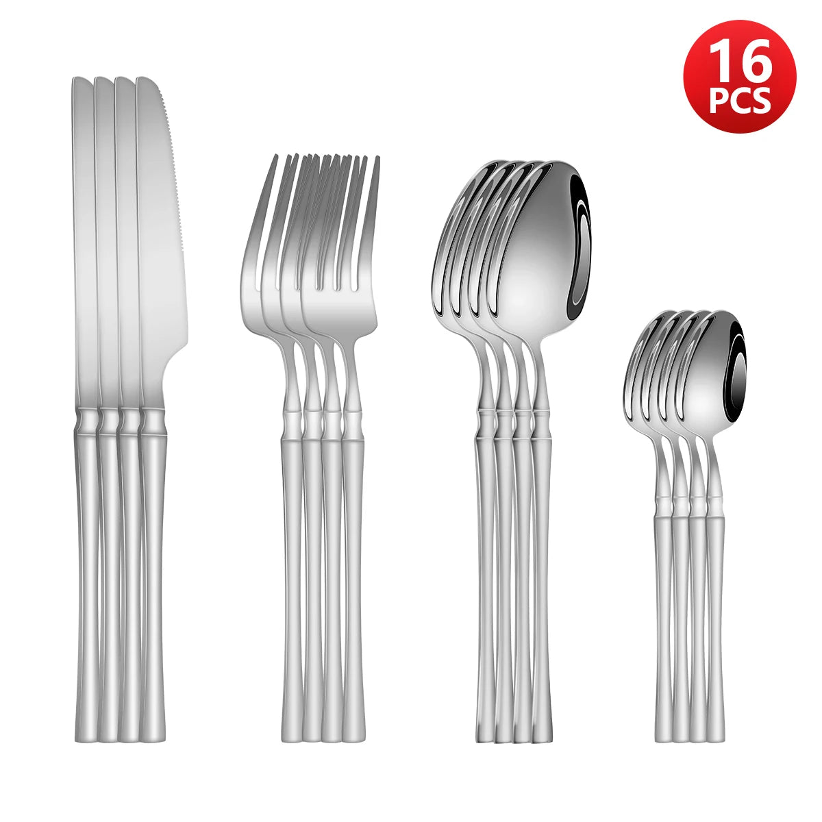 16/24pcs Stainless steel cutlery Small waist set Silver luxury cutlery Kitchen items include a knife, fork and spoon