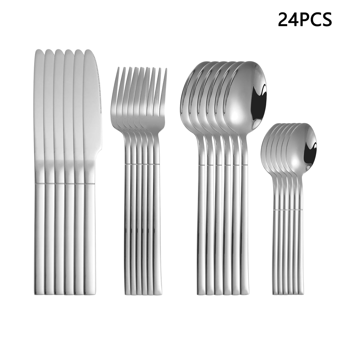 16/24pcs Silver stainless steel tableware set Hotel Western steak knife fork spoon dessert spoon home delicate tableware
