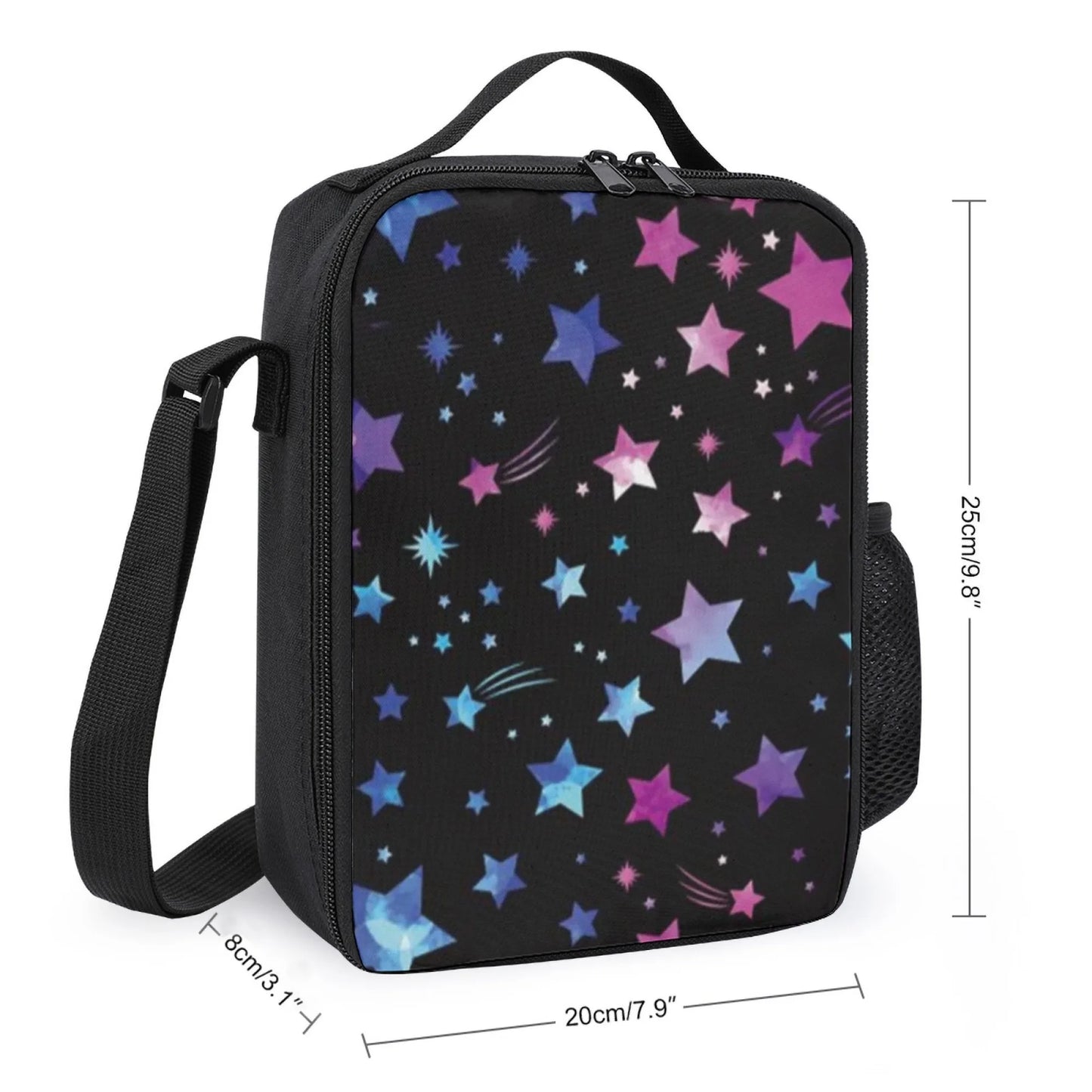 Insulated Lunch Bag, Oxford Cloth Material, Vibrant Colorful Stars & Shooting Stars Pattern, Great for School/Picnic/Outdoor