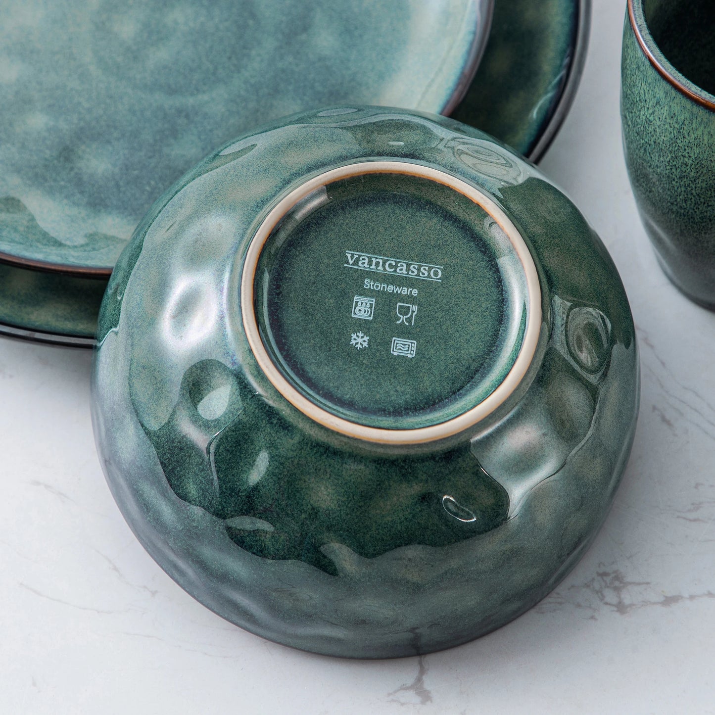 vancasso 4/8/16-Piece Starry Green Dinner Red Set Kiln Change Glaze Tableware Set with Dinner Plate,Dessert,Bowl,Mug