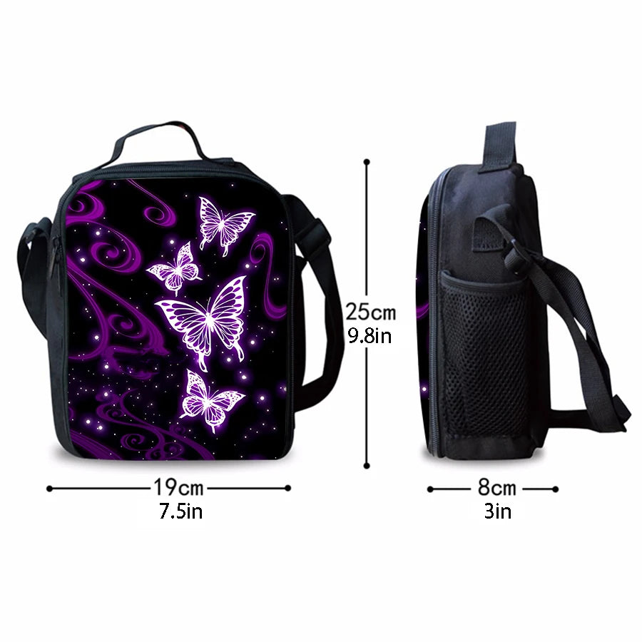 Butterfly Shoulder Strap Insulated Lunch Bags Women Kids Picnic Food Preservation Lunch Box Bag Thermal