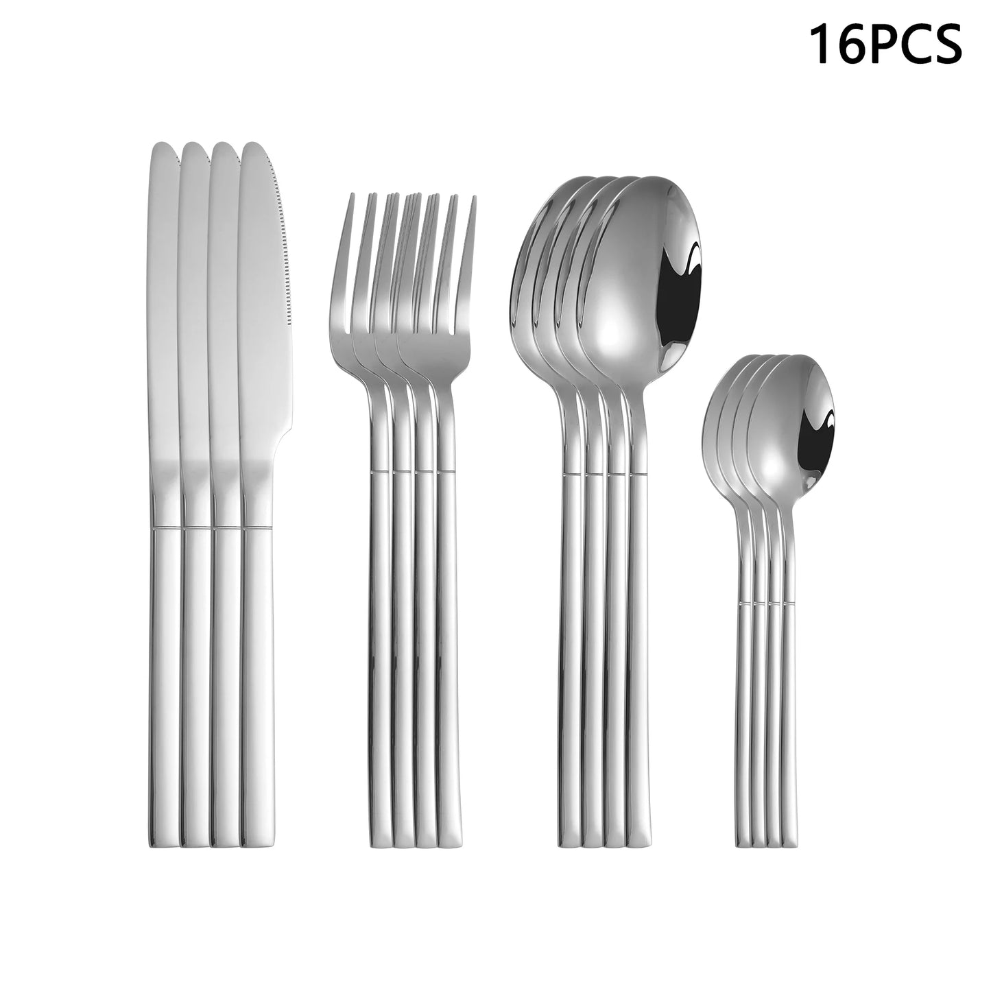 16/24pcs Silver stainless steel tableware set Hotel Western steak knife fork spoon dessert spoon home delicate tableware