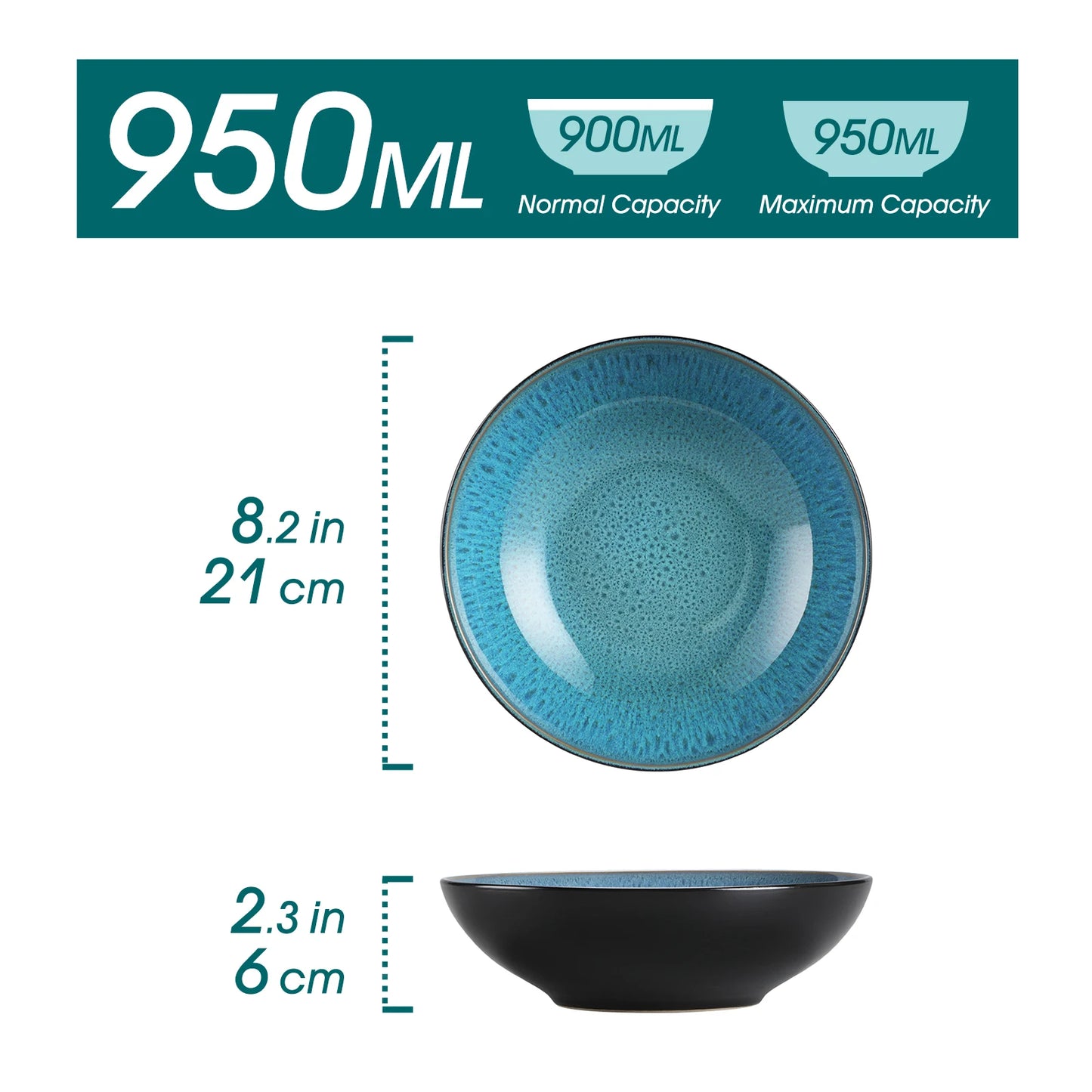 vancasso Ceramic Soup Bowl Bubble Reactive glaze 32 OZ Ceramic Bowl Plate Set for Salad Vegetable Fruit Noodle Oven Safe