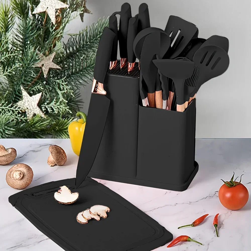 19 Pcs Non-Stick Silicone Kitchen Utensil Set Heat-Resistant Tools in Bamboo Storage