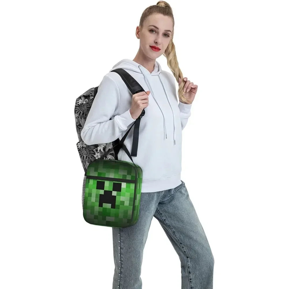 Pixel Game Lunch Box Reusable Portable Lunch Bag Insulated Bags for High-capacity Work School Picnics