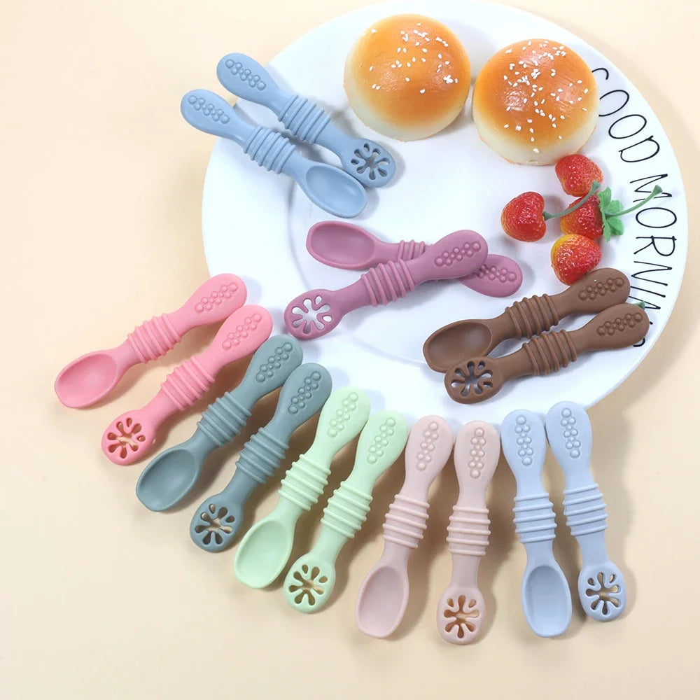 Baby / Toddler Tableware Silicone Baby Sucker Silicone Dining Plate Rice Spoon Set Cute Cartoon Children Dishes Smile Face Retro Kid Bowl