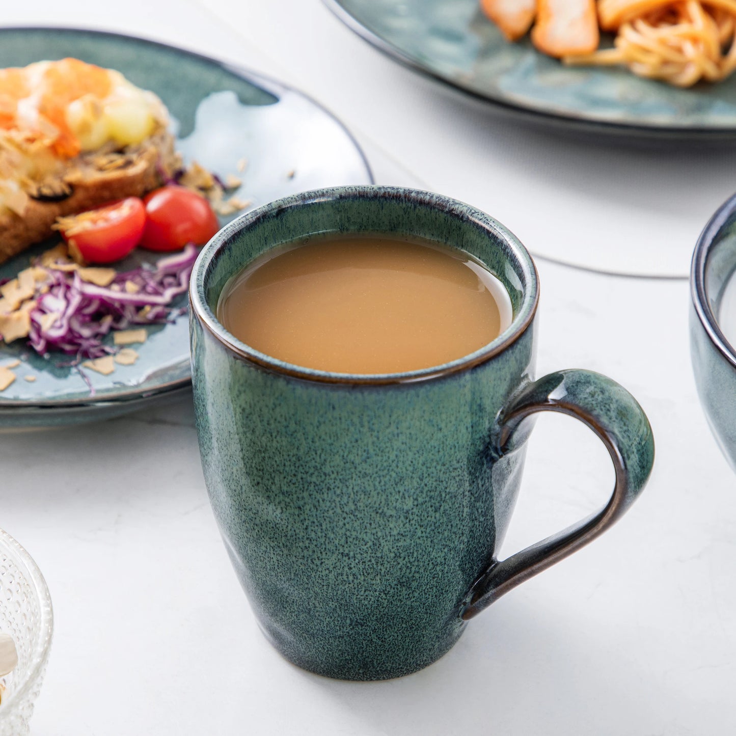 vancasso 4/8/16-Piece Starry Green Dinner Red Set Kiln Change Glaze Tableware Set with Dinner Plate,Dessert,Bowl,Mug