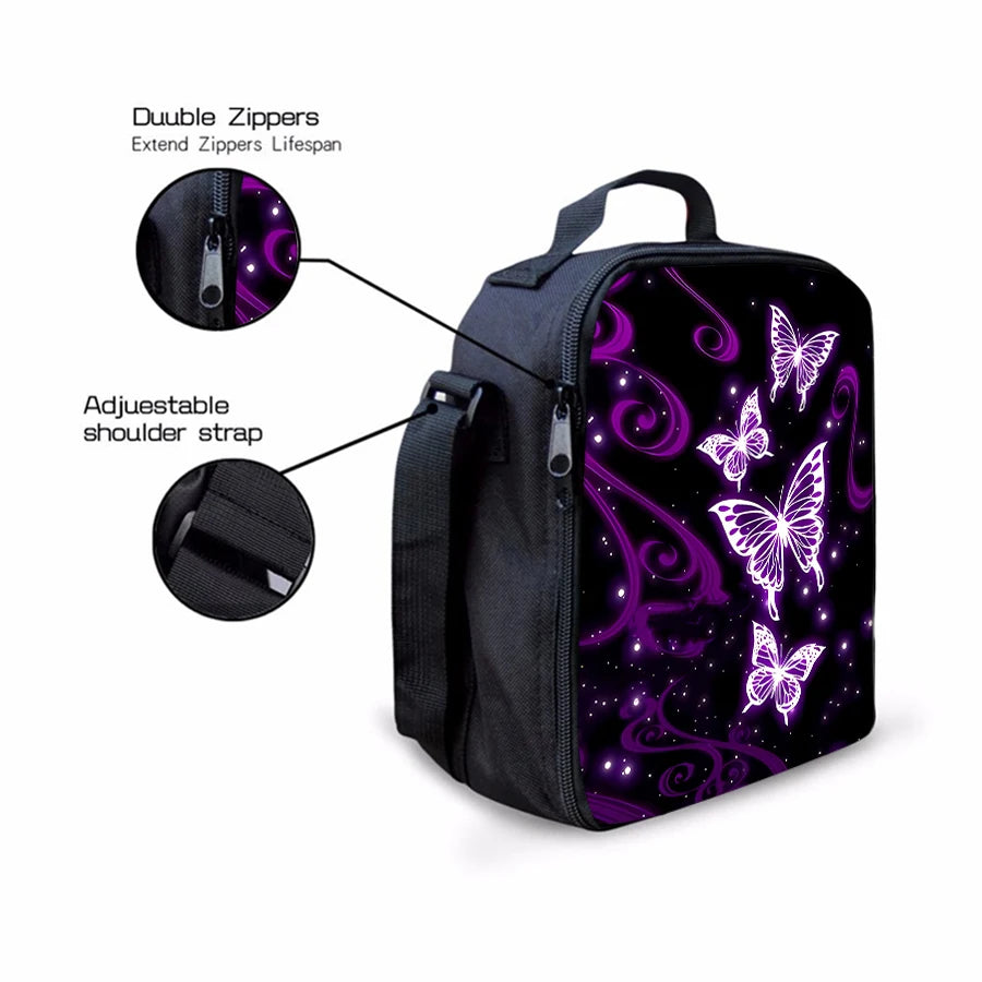 Butterfly Shoulder Strap Insulated Lunch Bags Women Kids Picnic Food Preservation Lunch Box Bag Thermal