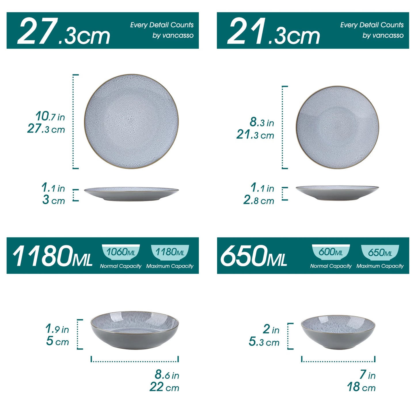 vancasso 4-16 Piece Embossed Stoneware Tableware Set with 4PCS Dinner/Dessert Plate/Soup Bowl for 4/8/12 person