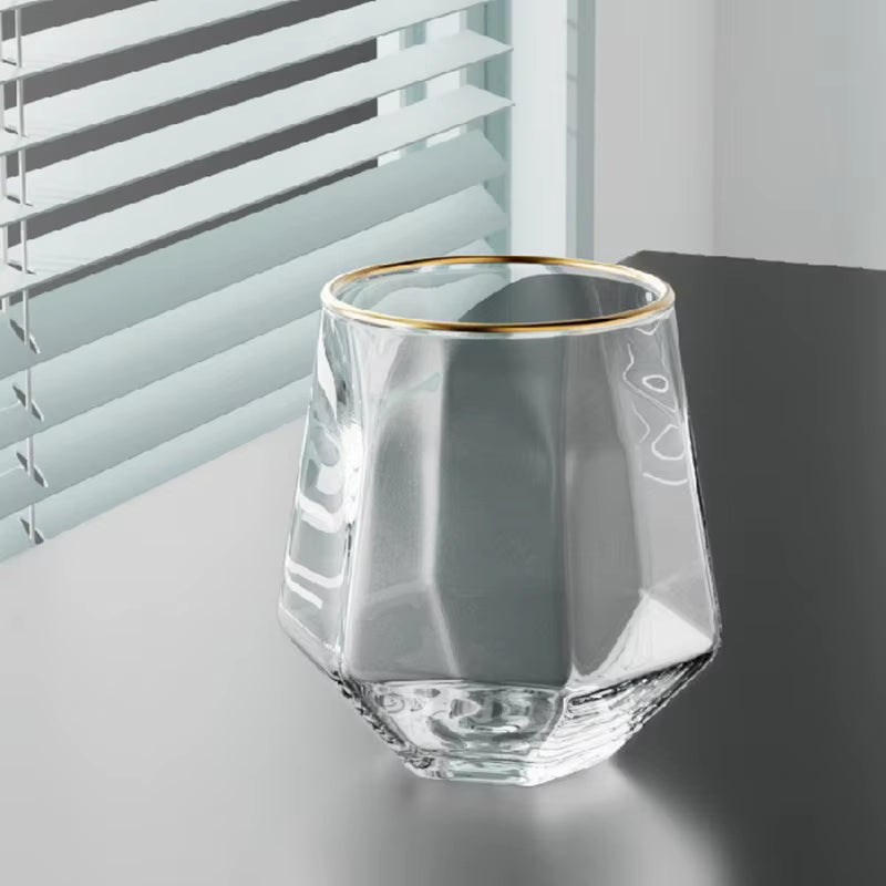 320ml 4pcs Set Hexagonal Cup Wine Utensils Unique Cold Drink Cup Golden Edged Glass Cup Coffee Juice Tea Cups Cafe