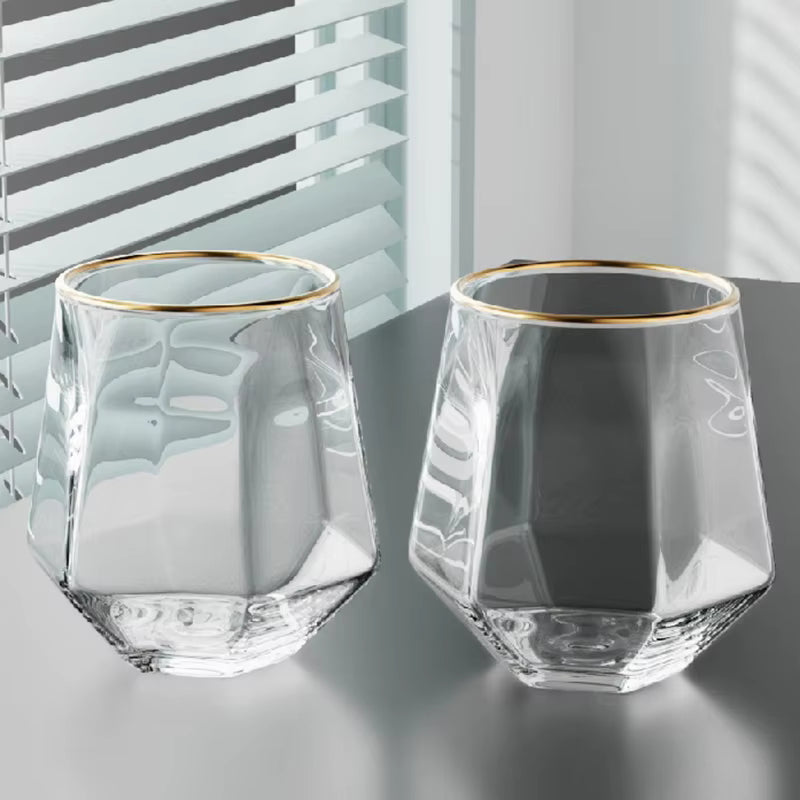 320ml 4pcs Set Hexagonal Cup Wine Utensils Unique Cold Drink Cup Golden Edged Glass Cup Coffee Juice Tea Cups Cafe