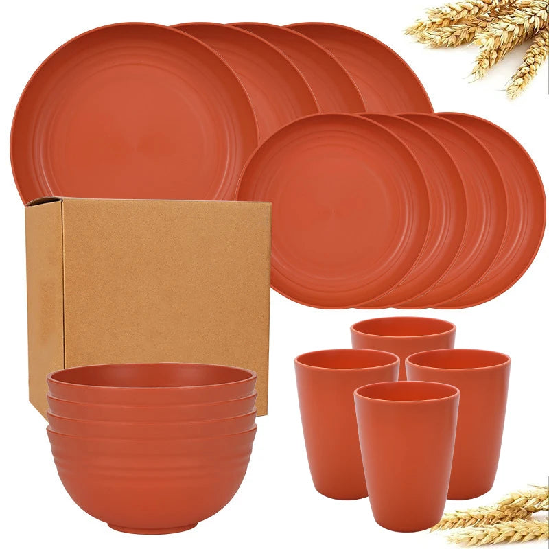 16 pieces tableware set, including (9.1-inch) plates, (7.8-inch) plates, dinner bowls and beverage cups.