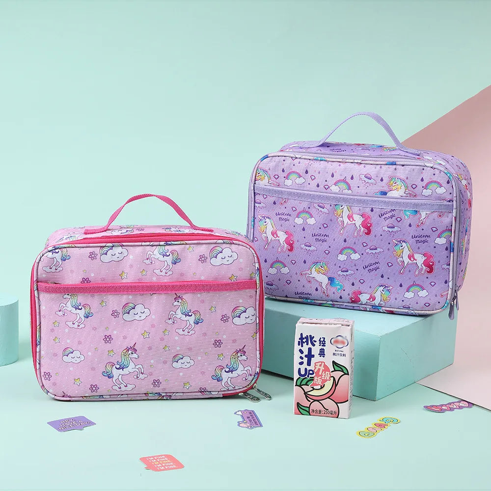Lunch Bag for Kids Cartoon Rainbow Unicorn Lunch Bag Picnic Food Bag Student School Bento Bag