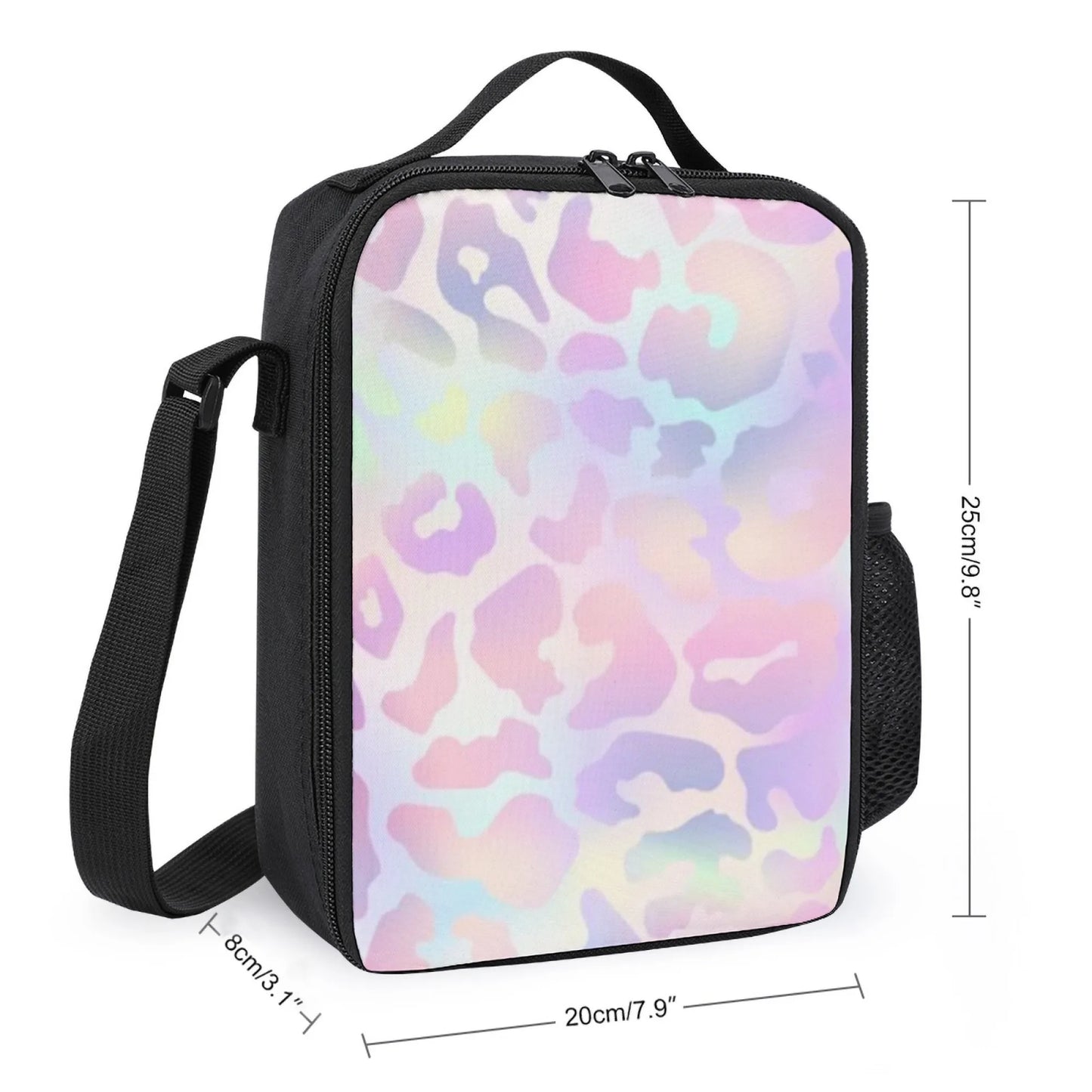Insulated Lunch Bag, Oxford Cloth, Pastel Rainbow Leopard Print Pattern, Perfect for School/Picnic/Outdoor & Daily Use