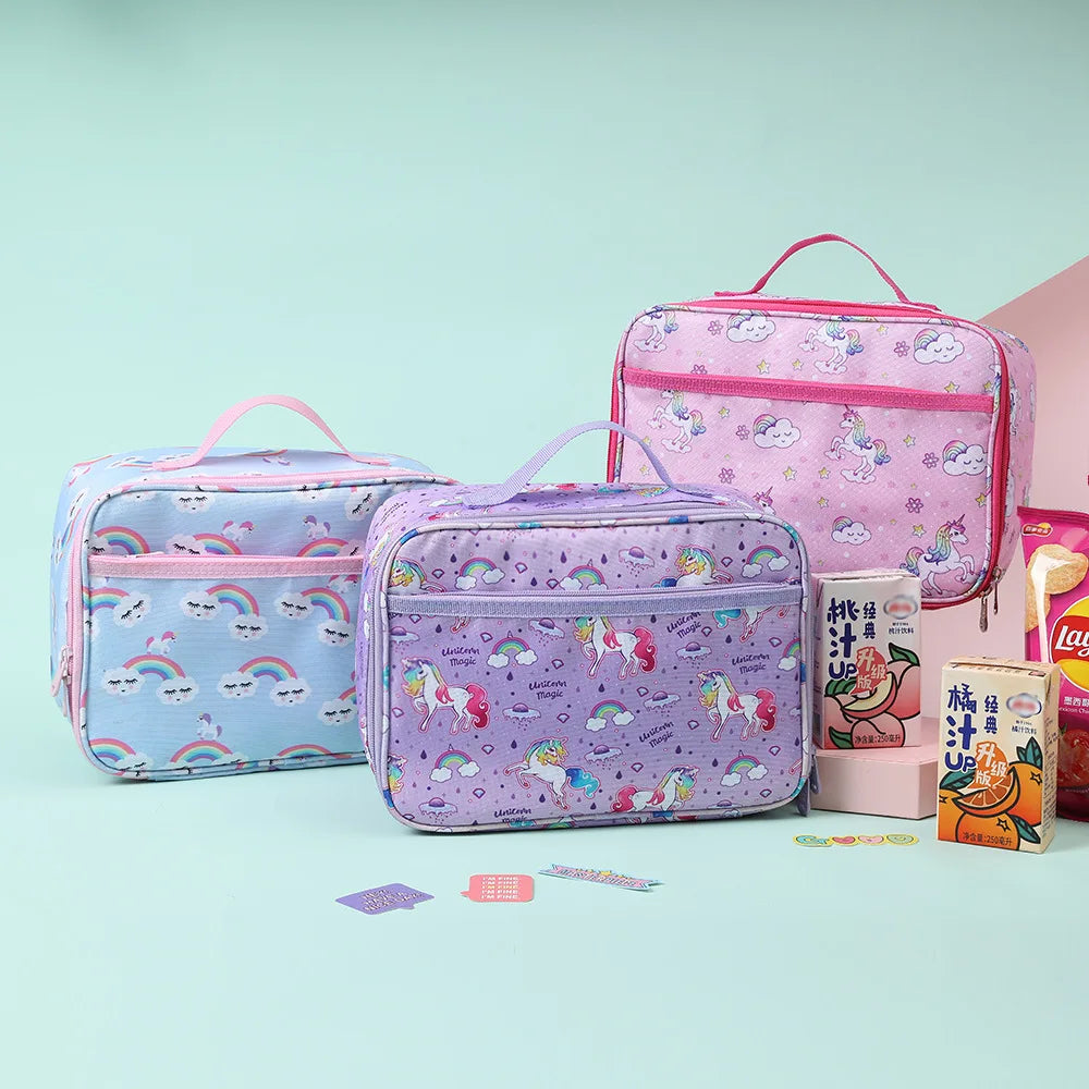 Lunch Bag for Kids Cartoon Rainbow Unicorn Lunch Bag Picnic Food Bag Student School Bento Bag