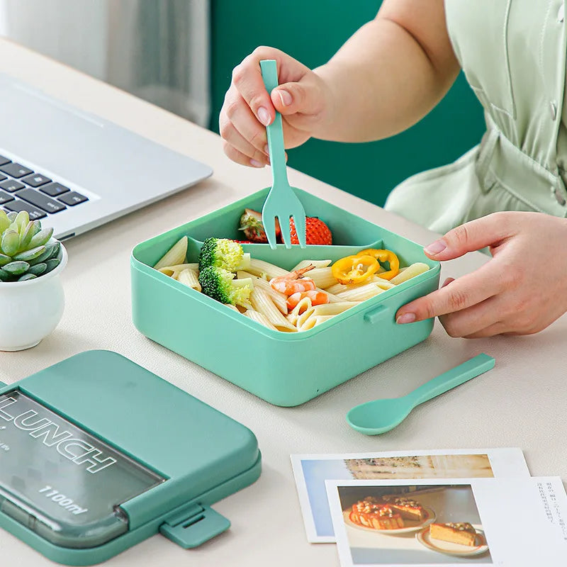 Double Layer Portable Lunch Box for Kids with Cutlery Microwave Sealed Bento Boxes Dinnerware Set Food Storage Container