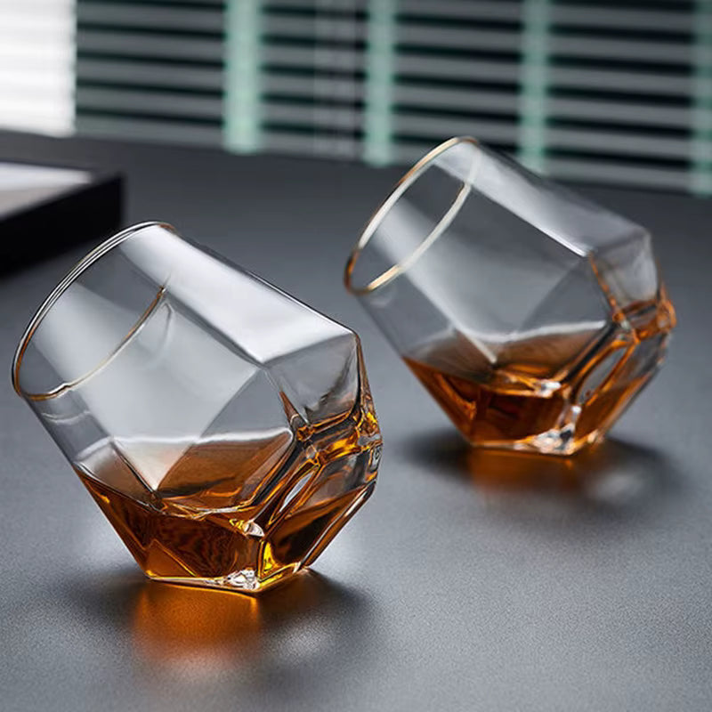 320ml 4pcs Set Hexagonal Cup Wine Utensils Unique Cold Drink Cup Golden Edged Glass Cup Coffee Juice Tea Cups Cafe