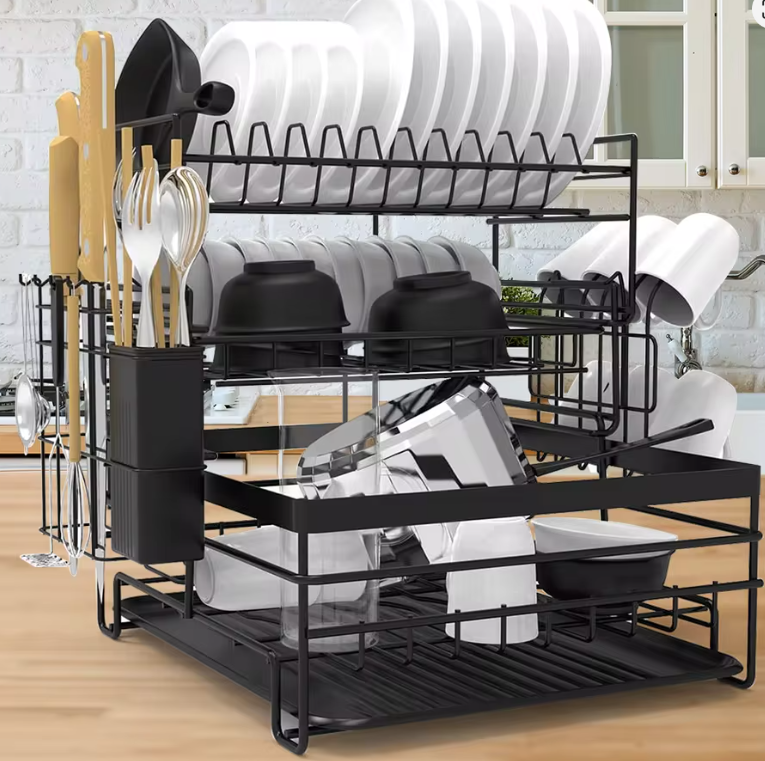 3-tier Dish Rack, Multifunctional Extra Large Dish Drying Rack, Large Capacity Dish Drainer With Cutting Board Holder Drain Boar