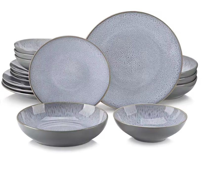 vancasso 4-16 Piece Embossed Stoneware Tableware Set with 4PCS Dinner/Dessert Plate/Soup Bowl for 4/8/12 person