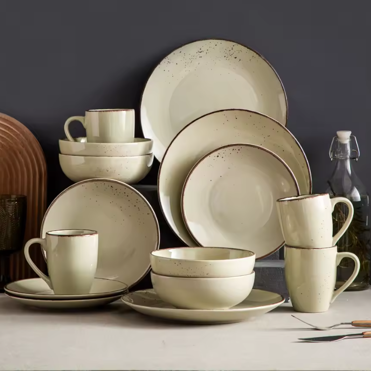Vancasso 4/8/16-Piece Ceramic Beige Stoneware Dinnerware Set with Dinner Plate, Dessert Plate, 800ml Bowl, Mug Tableware Set