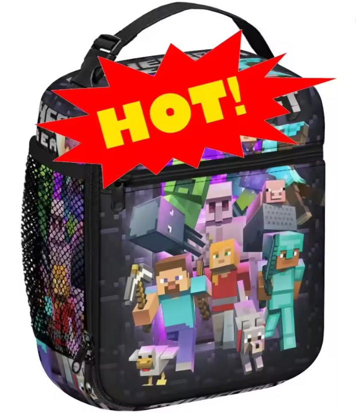 Pixel Game Lunch Box Reusable Portable Lunch Bag Insulated Bags for High-capacity Work School Picnics